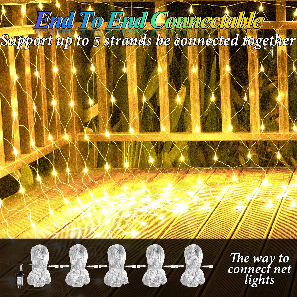 8ft x 8ft Net Lights, 180LED Gazebo Lights Outdoor 8 Modes Timer, Waterproof Connectable Christmas String Lights Clear Wire Plug in for Bushes Patio Pergolas Garden Holiday Party - Warm White