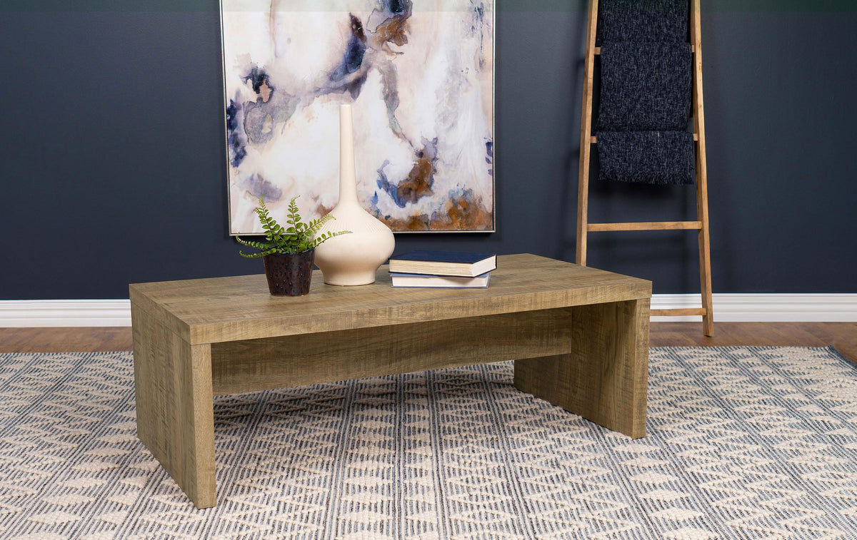 Coaster Home Furnishings Wooden Coffee Table w/ Side Panels & Center Brace, Mango Wood - Modern Rectangular Living Room and Bedroom Furniture for House and Apartment