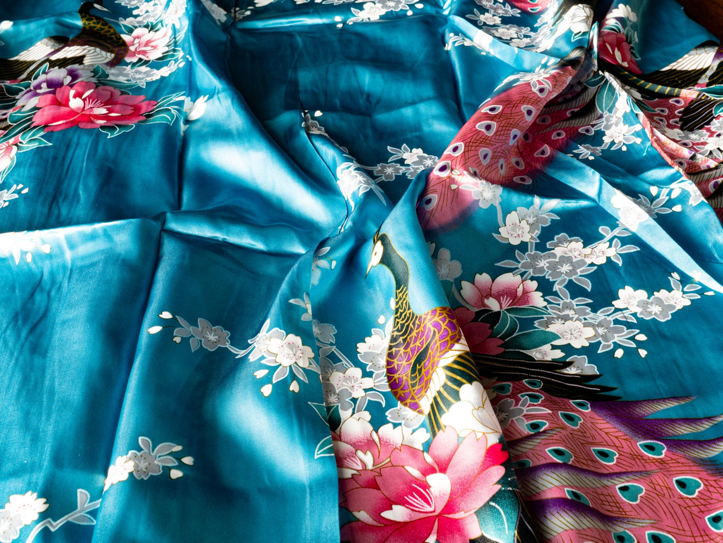 Kimono Robe Long 16 Colors Premium Peacock Bridesmaid Bridal Shower Womens Gift, 8 - 16 UK adult, Blue Turquoise