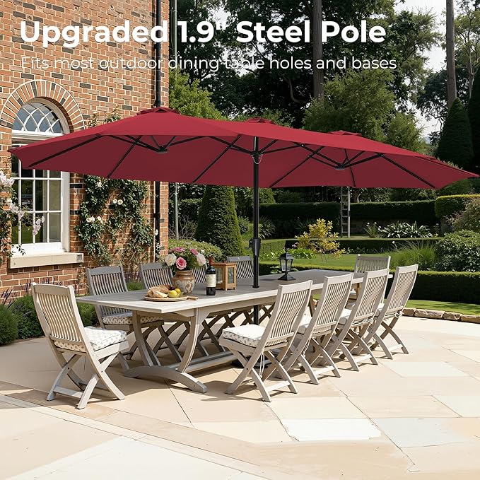 SUPERJARE 15FT Outdoor Umbrella for Patio, Double sided Pool Umbrellas with Fade Resistant Canopy, Large Table Umbrella for Deck, Market, Backyard - Burgundy