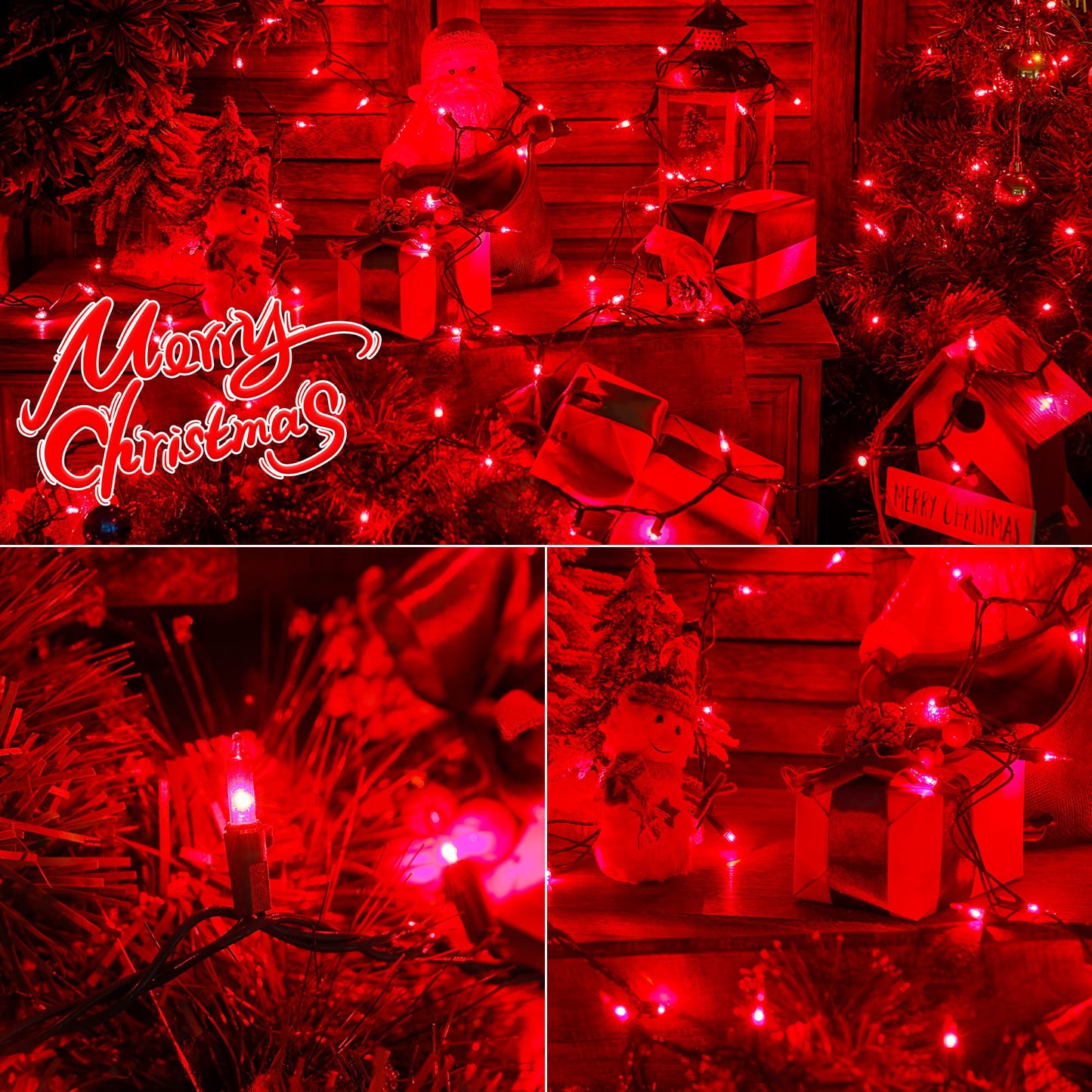 Hopolon Red Christmas Mini String Lights 2 Set 50Count 13Feet Incandescent Bulb Mini String Lights Waterproof for Indoor Outdoor Christmas Tree Garland Birthday Wedding Party Festival Decor,Red