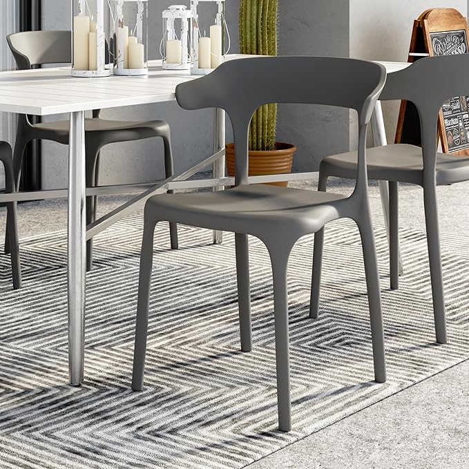 VECELO 4 Pack Plastic Stacking Chairs, Stackable Dining Chairs for Kitchen Restaurant Patio, Portable Indoor Outdoor Use, No Assembly Required, Gray