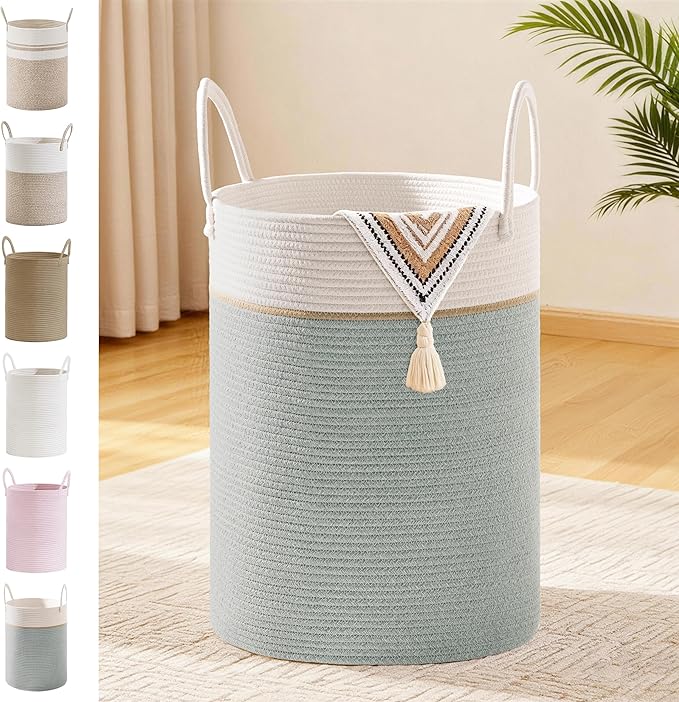 Tall Laundry Basket with Handles, 58L Portable Dirty Clothes Hamper, Boho