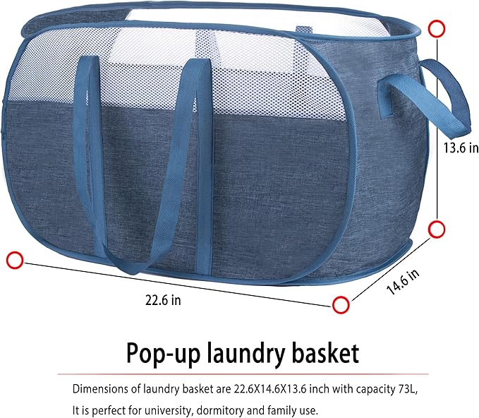 pop-up laundry basket，with Durable Handles collapsible Mesh laundry Hamper