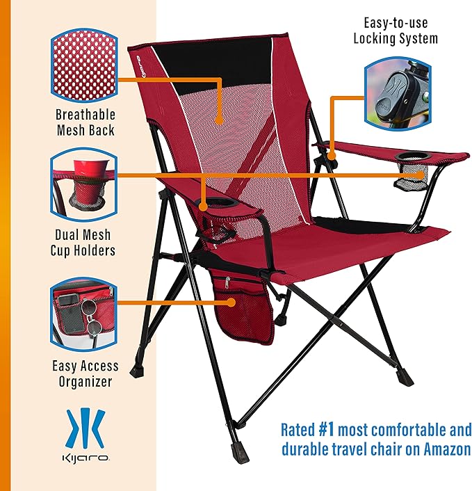 Kijaro Dual Lock Portable Camping Chairs - Versatile Folding Chair, Sports Chair, Outdoor Chair & Lawn Chair - Dual Lock Feature Red Rock Canyon