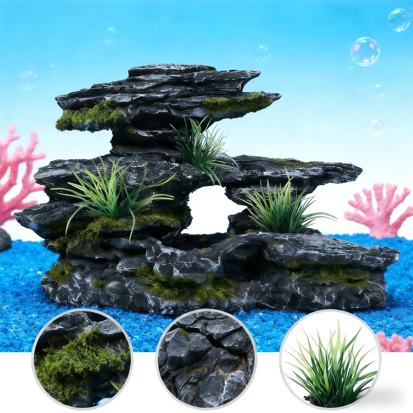 Voralis Fish Tank Mountain View Stone Ornament, Large - Sized Premium Aquarium Decor, Made of Safe Resin, Ideal Multi - Functional Spot for Betta, Snails, Turtles to Rest, Play and Basking