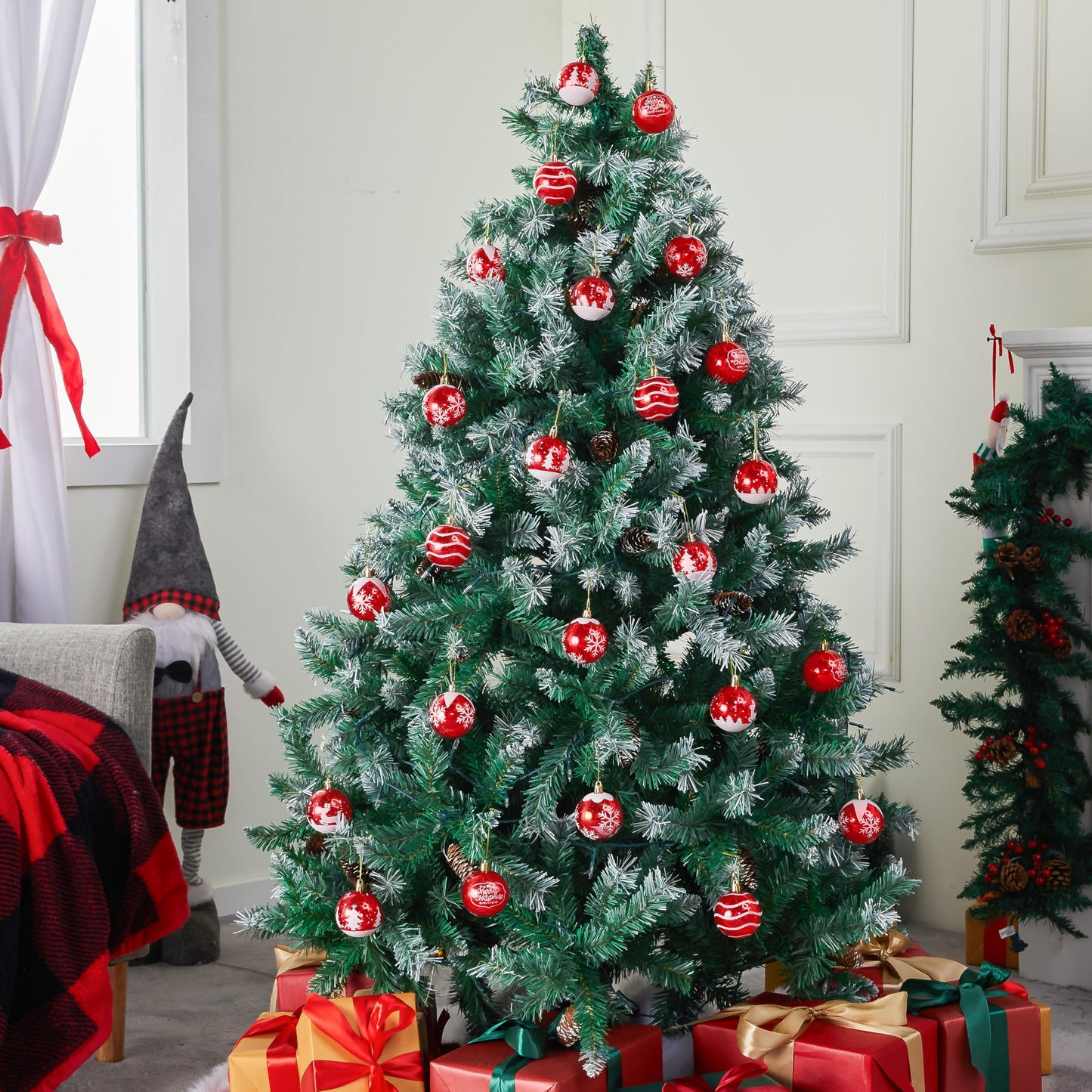 Joiedomi 24 Pcs 2.3” Red & White Christmas Ball Ornaments, Shatterproof Plastic Christmas Tree Ornaments, Hanging Decor for Wreath Garland Party Weddings Holidays