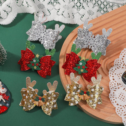 choicbaby 6pcs Christmas Hair Bows Clips 3" Glitter Sequin Baby Girl Hair Bows Christmas Tree Snowflake Bell Hair Accessories for Baby Girls Toddler Kids