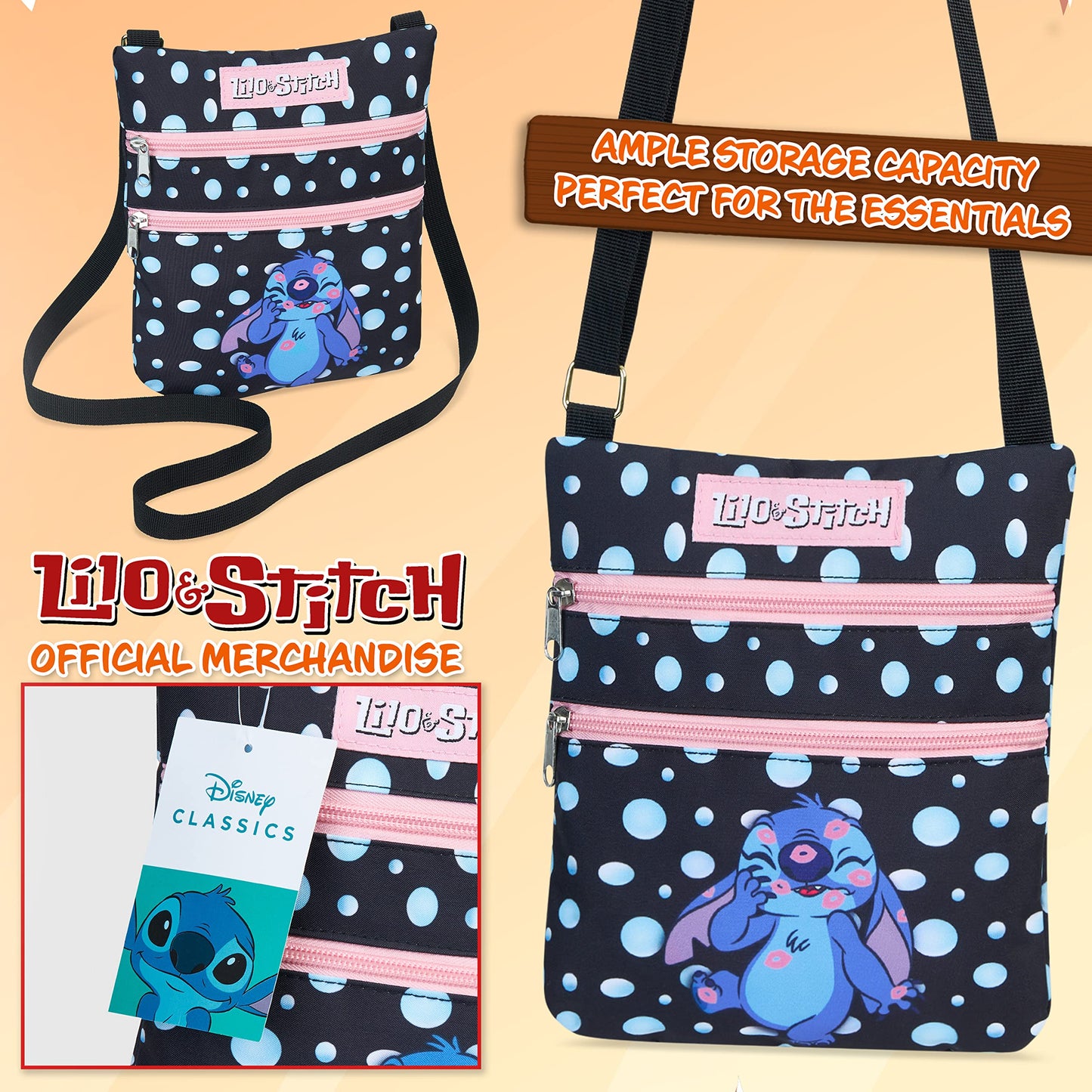 Disney Stitch Crossbody Bags for Women Teenagers Girls Purse Shoulder Bag for Shopping Vacation Stitch Gifts for Girls (Black)