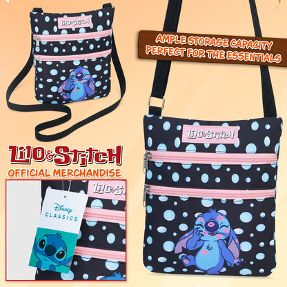 Disney Cross Body Bag for Girls, Lilo and Stitch Shoulder Bag, Stitch Gifts (Black)
