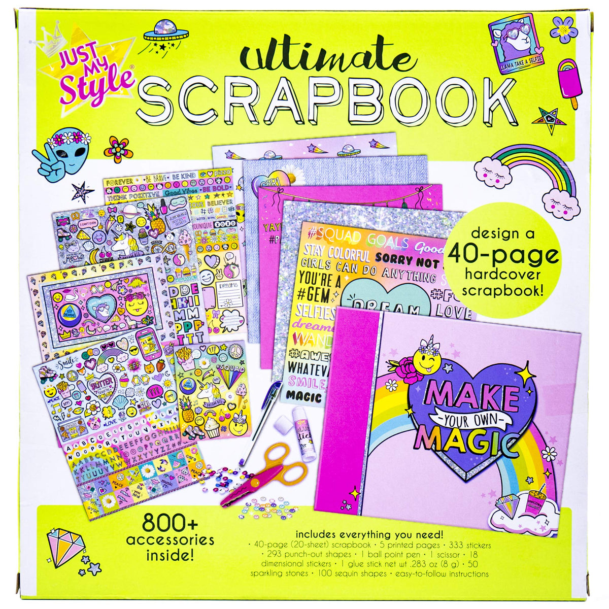 Just My Style Ultimate Scrapbook, Personalize and Decorate A 40-Page DIY Scrapbook, Great for Travel, Road Trips & On-The-Go, Memory Keeper Scrap Book for Kids & Tween Ages 6, 7, 8, 9,Beige
