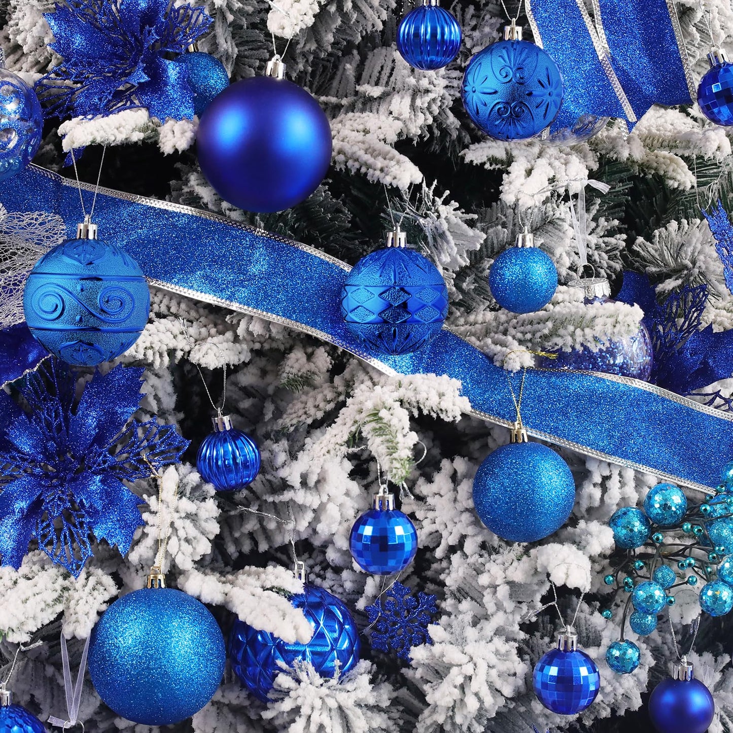 Wironlst Christmas Ball Ornaments - 30pcs Shatterproof Plastic Christmas Ornaments Hanging Ball Decorations for Xmas Tree, Holiday, Wedding, Party (Multi-Size, Blue)