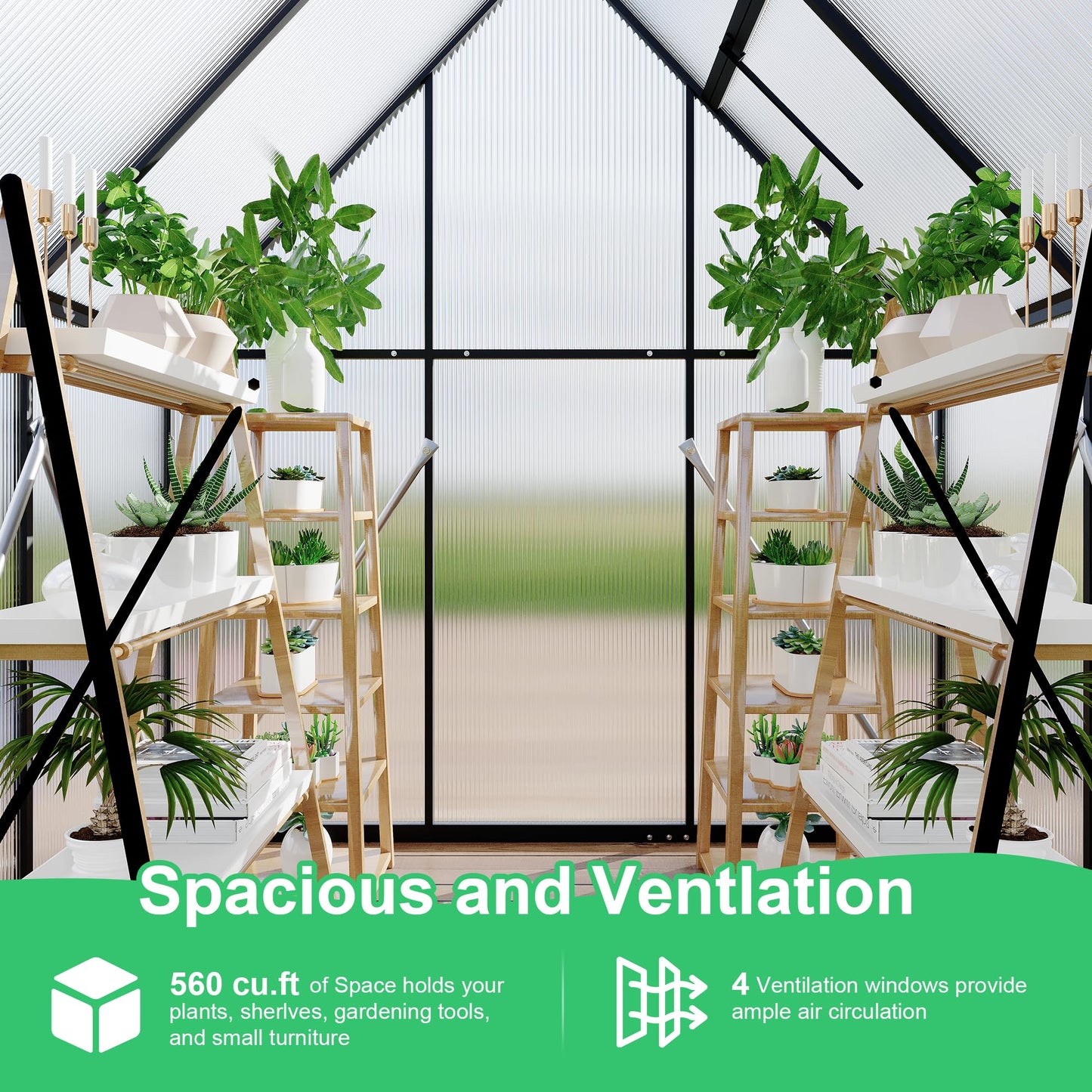 GarveeLife 6X4FT Polycarbonate Greenhouse with Aluminum Frame, Polycarbonate Greenhouse for Outdoors, Greenhouses with Ventilation and Rain Gutter, Aluminum Large Walk-in Greenhouses for Outside