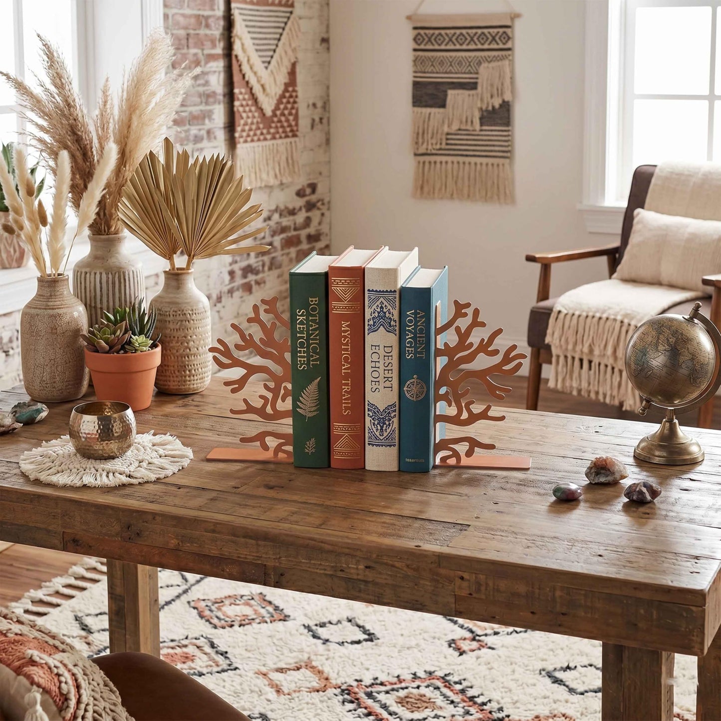 Zckjnoi Brown Metal Coral Reef Decorative Bookends, Unique Coastal Book Ends for Bookshelf Desk Bedroom Living Room Home Office Decors, Nautical Sea Heavy Duty Non Slip Books Holders