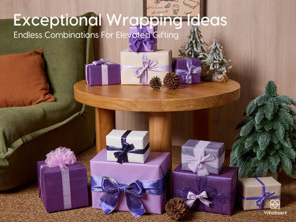 Vitalizart Luxury Purple Ribbon 40 Yards, 9 Textures & Sizes Chiffon, Satin, Organza, Grosgrain Gift-Wrapping, Crafts, Wedding Bouquets, Christmas & Holiday Bows