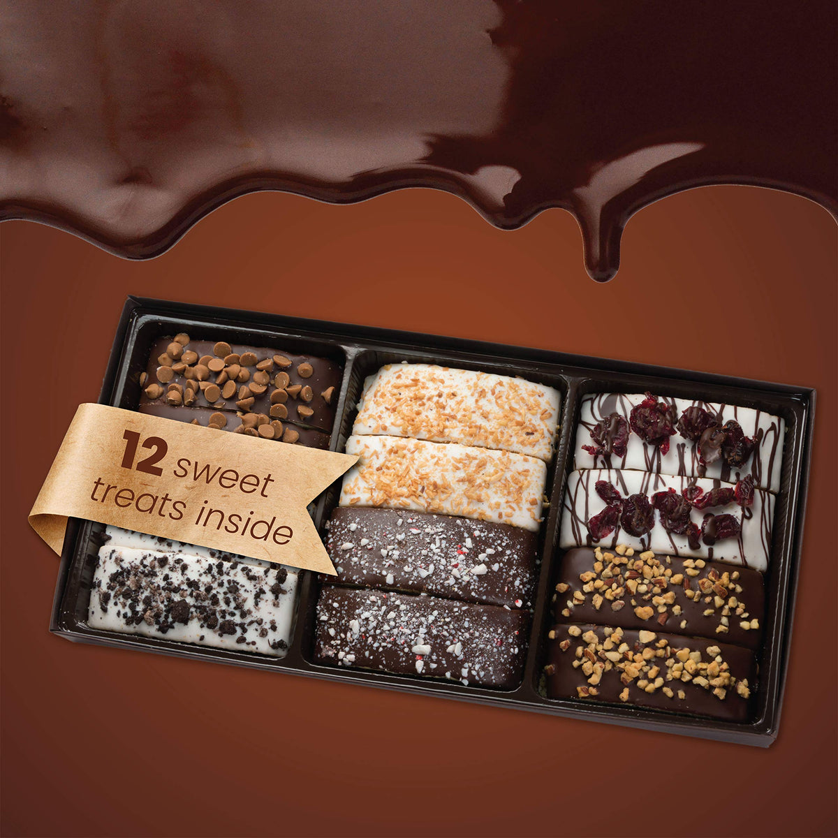 Barnetts Mothers Day 12 Chocolate Biscotti Gift Box, Gourmet Cookie Gifts Basket for Him and Her, Food Delivery, Fancy Cookies Candy Box Baskets Ideas for Mother, Mom, Grandmother, Grandma, Wife, Sister, Daughter, Girlfriend, Women