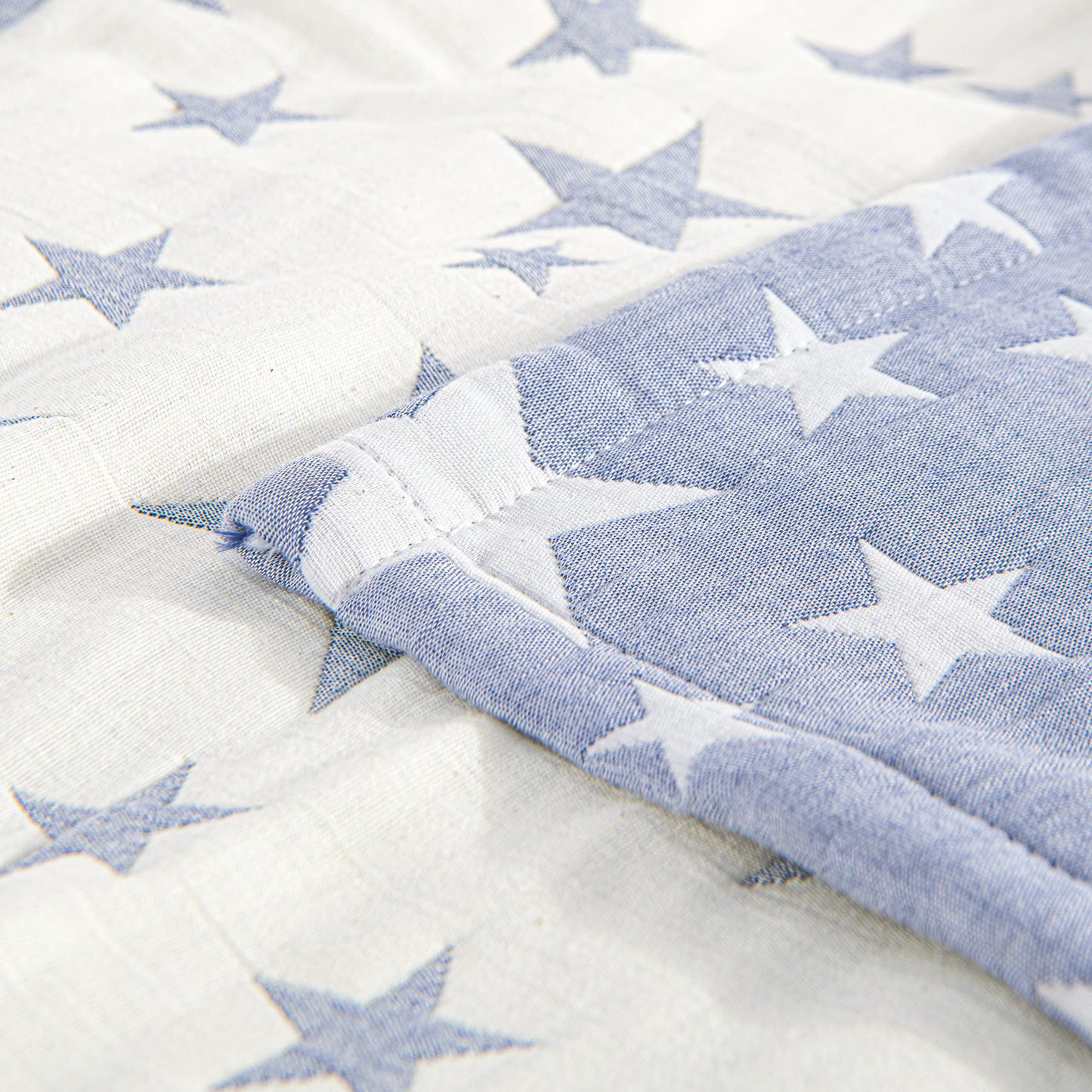 NTBAY 3 Layers Cotton Muslin 106x92 King Bed Blanket, Super Soft Breathable Thermal Yarn Dyed Quilt for Adults, Perfect Lightweight Blanket for Couch Sofa Bed All Seasons, Blue Stars