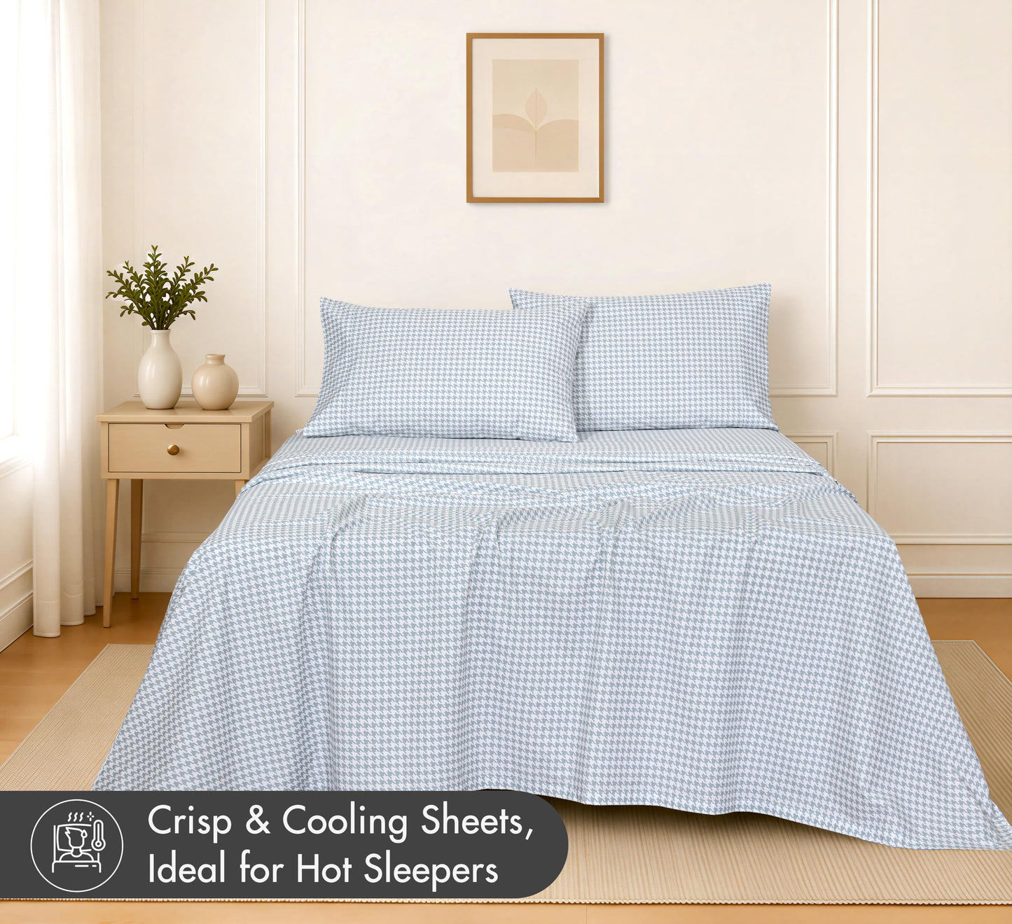RUVANTI 100% Cotton Percale Sheets Full Size, Houndstooth