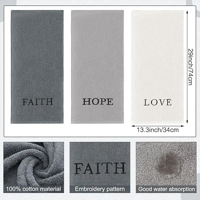 3 Pcs Faith Hope Love Farmhouse Decorative Hand Towels