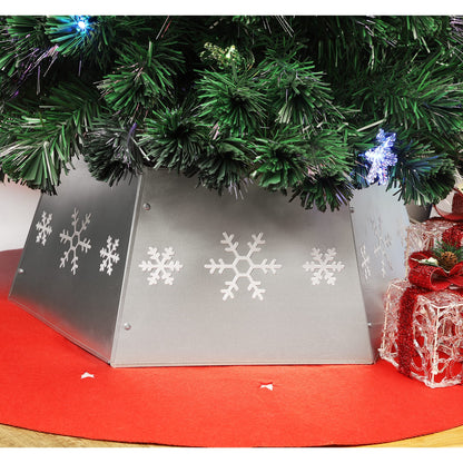 Blissun Metal Christmas Tree Ring, Christmas Tree Collar with Printed Snowflake, Willow Tree Skirt Base Stand for Christmas Tree Decorations (Silver)