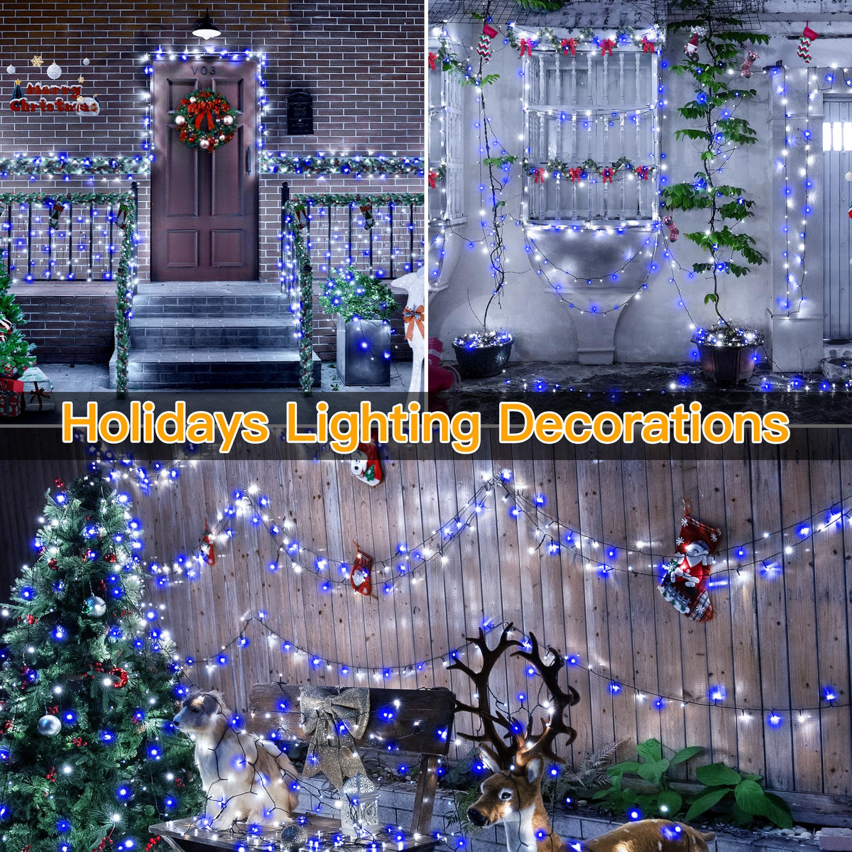 Ollny Christmas Lights, 500LED 164FT Long Christmas Tree Lights with 8 Modes Remote Timer IP44 Waterproof, Outdoor Christmas Lights for Tree House Yard Outside Xmas Decorations (Blue+White)
