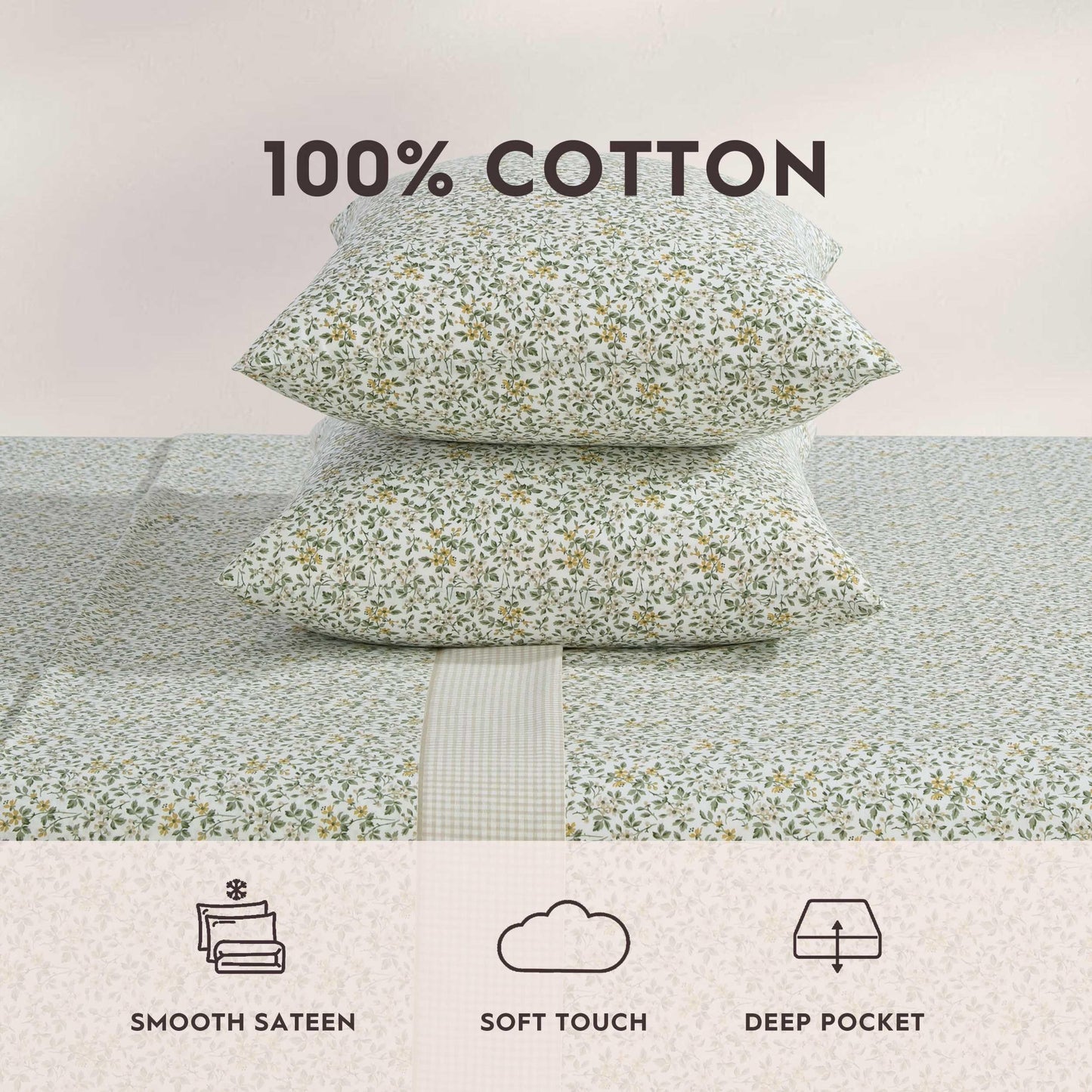 Laura Ashley – Twin Size Sheet Set, Crisp & Lightweight Cotton Percale Bedding with Fitted Sheet and Pillowcase, Floral Room Decor, Deep Pocket, College Dorm Room Essentials (Tierney Green)