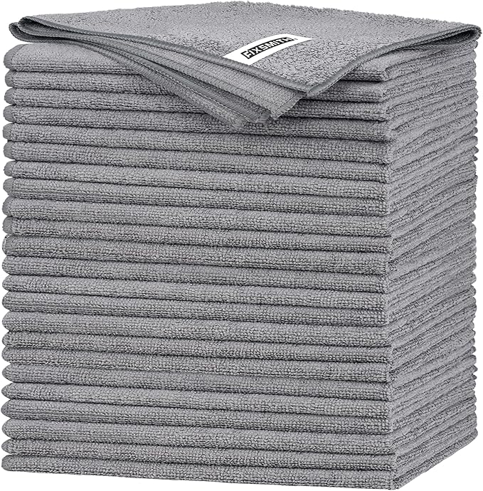FIXSMITH Grey Microfiber Cleaning Cloth -Pack of 24, Highly Absorbent Cleaning
