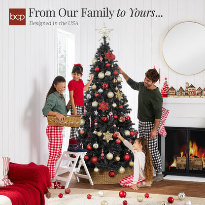 Best Choice Products 6ft Artificial Full Black Christmas Tree Seasonal Holiday Decoration for Home, Office, Party Decoration w/ 947 PVC Branch Tips, Metal Hinges, Foldable Base