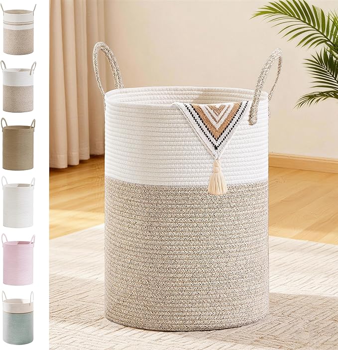 Tall Laundry Basket with Handles, 58L Portable Dirty Clothes Hamper, Boho