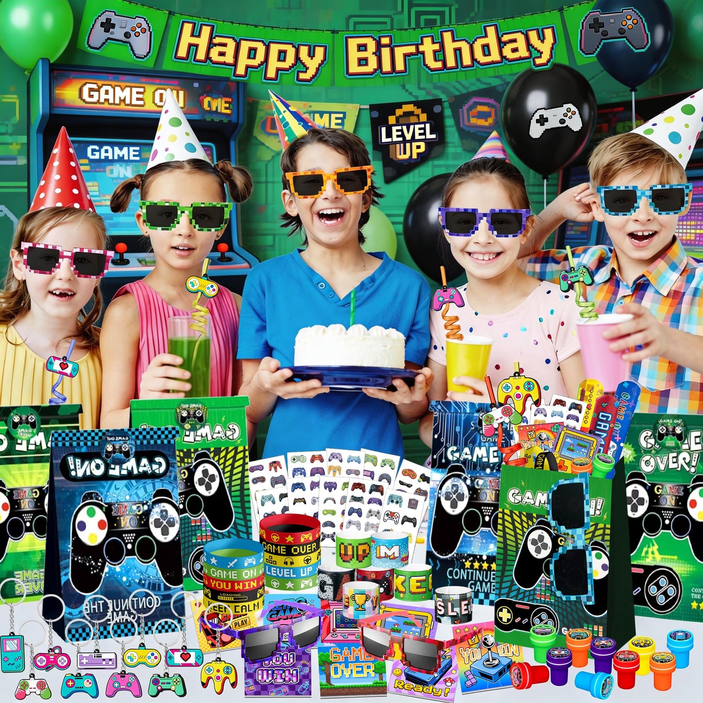 DMIGHT Video Game Party Favors Birthday Supplies for Kids Bags Game On Stuffer Gifts Boys Gamer Party Decorations