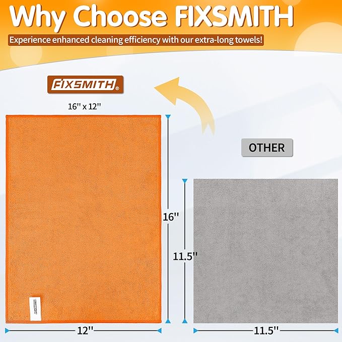 FIXSMITH Microfiber Cleaning Cloth -Pack of 8, Highly Absorbent Cleaning Rags