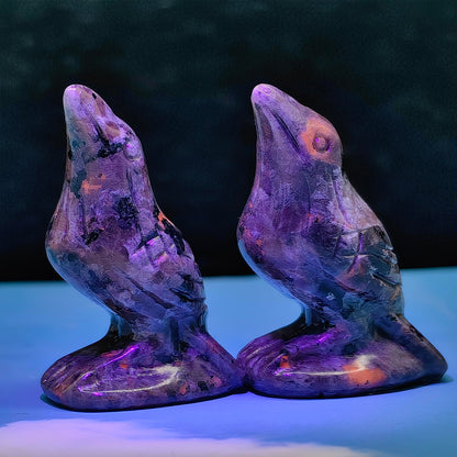 2" Natural Obsidian Flame Stone Crystal Crow Raven Statue Healing Crystal Handmade Sculpture Guardian Pocket Statues Reiki Bird Meditation Office Home Decoration Gift (Flame Stone and Obsidian)