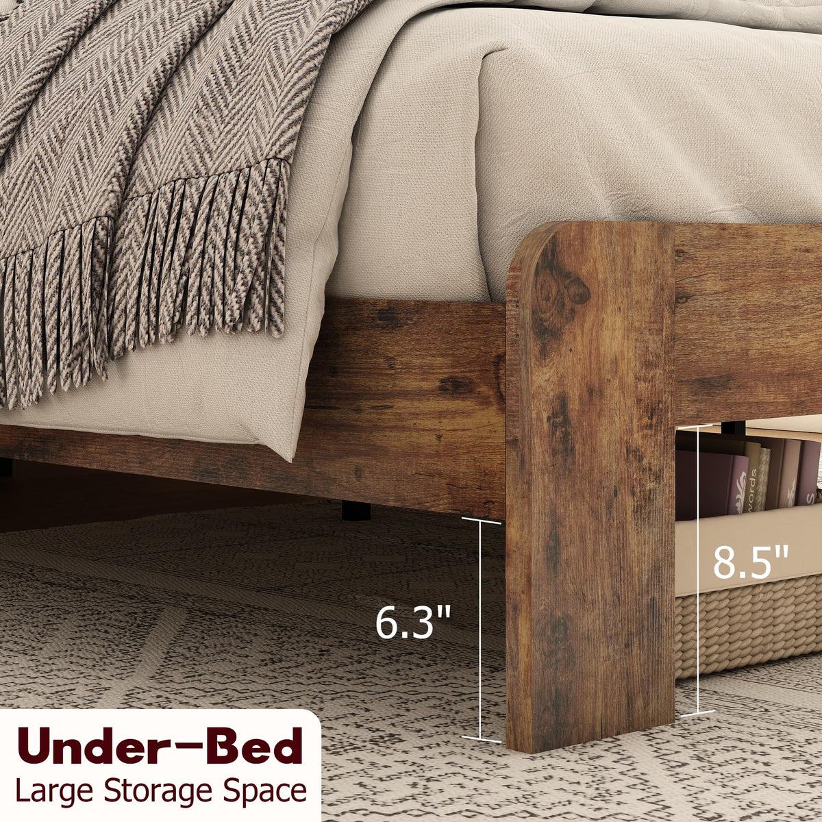 GDFStudio Full Size Wood Platform Bed Frame with Storage Headboard and Charging Station, LED Light Headboard with 2 USB Ports and Power Outlets, Noise-Free Support, No Box Spring Needed, Dark Brown