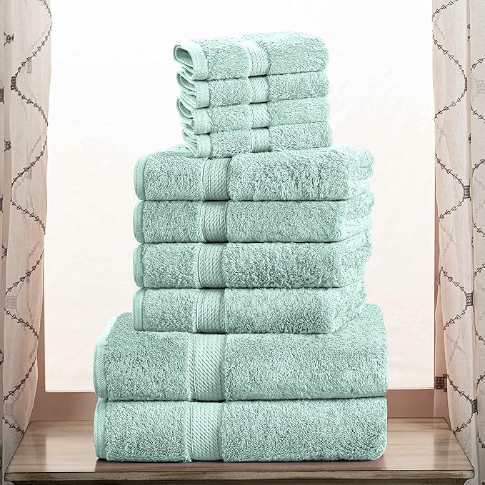 SUPERIOR Egyptian Cotton Pile 10 Piece Towel Set, Includes 2 Bath, 4 Hand