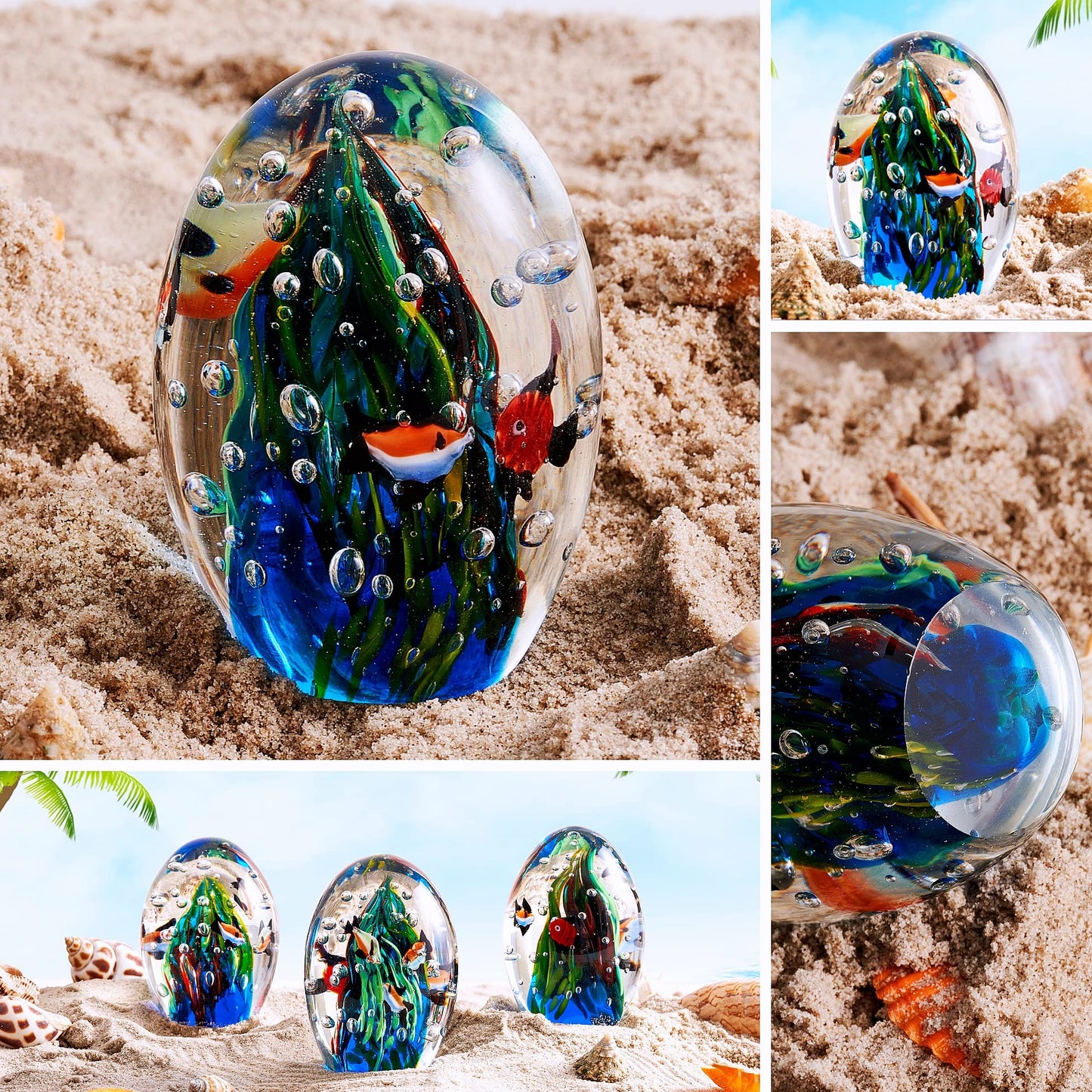 EUSTUMA Hand Blown Underwater World of Glass, Office Paperweight, Aquarium Decor, Ocean Lovers