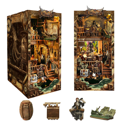IBOHEYE Magic Book Nook Kit 3D Wooden Puzzle for Adults Decorative Bookend Stand Book Nook Bookshelf Insert Bookcase Toy for Teenagers Gift Model Kits - New World (SQ-36)