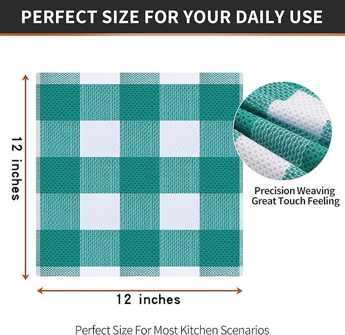Homaxy 100% Cotton Waffle Weave Check Plaid Dish Cloths, 12 x 12 Inches