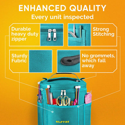 CRAFTISS Knitting Bag Yarn Storage - Mothers Day Gift - Durable Canvas Yarn Holder for Crochet Accessories - Organizer Crochet Bag with Knitting Accessories Case (Turquoise)