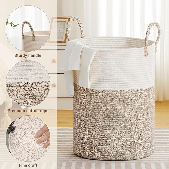 Tall Laundry Basket with Handles, 100L Portable Dirty Clothes Hamper, Boho