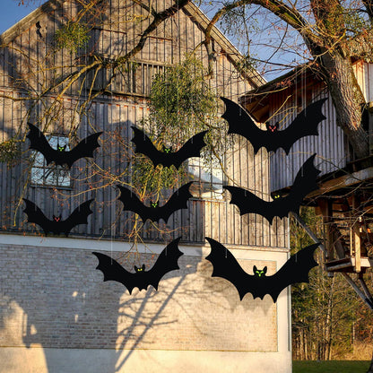 VERNILLA Hanging Bats Halloween Decorations 12pcs Halloween Hanging Flying Bat with Glowing Eyes for Outdoor Decor