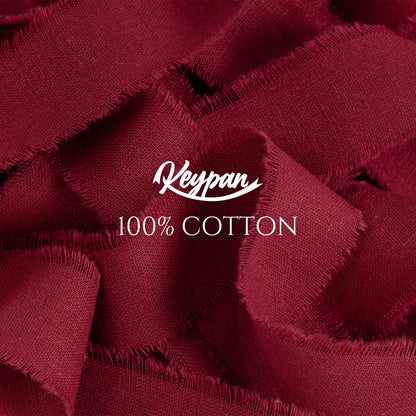 Keypan Burgundy Ribbon 1" x 15 Yards with Frayed Fringe Fabric Cotton Ribbons for Gift Wrapping Wedding Invitations Flower Bouquet Baby Shower