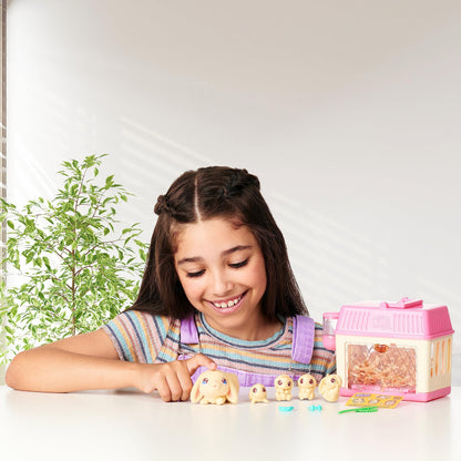 Little Live Pets - Mama Surprise Minis, Feed and nurture a Lil' Bunny Inside their Hutch so she can be a Mama, She has 2, 3, or 4 Babies with Surprise Accessories to Dress Up the Babies,