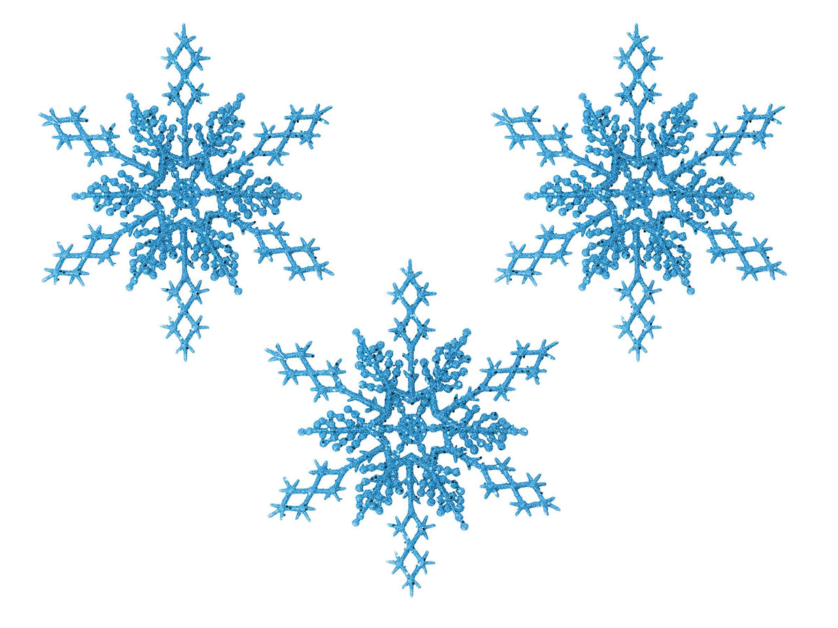 Christmas Traditions 6 inch Blue Snowflake Ornaments (Set of 18) Glittered Hanging Tree Decorations (Blue)