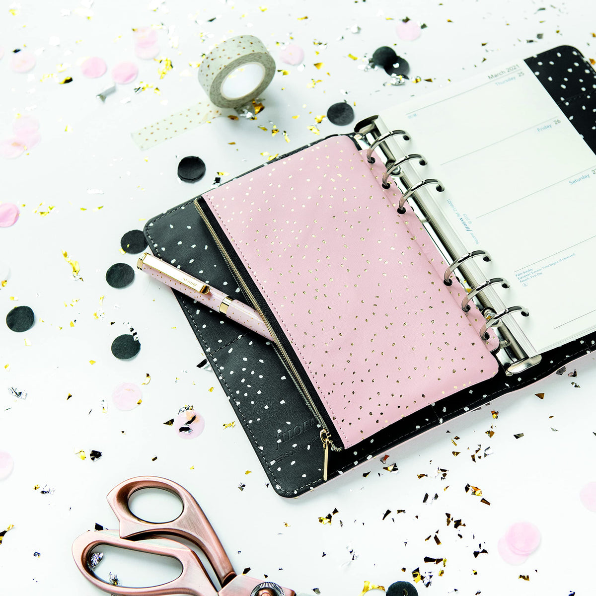 Filofax Accessory, A5/Personal Size Compatible, Zipper Pouch, 6.7" x 4.02", Confetti Collection (B132709)