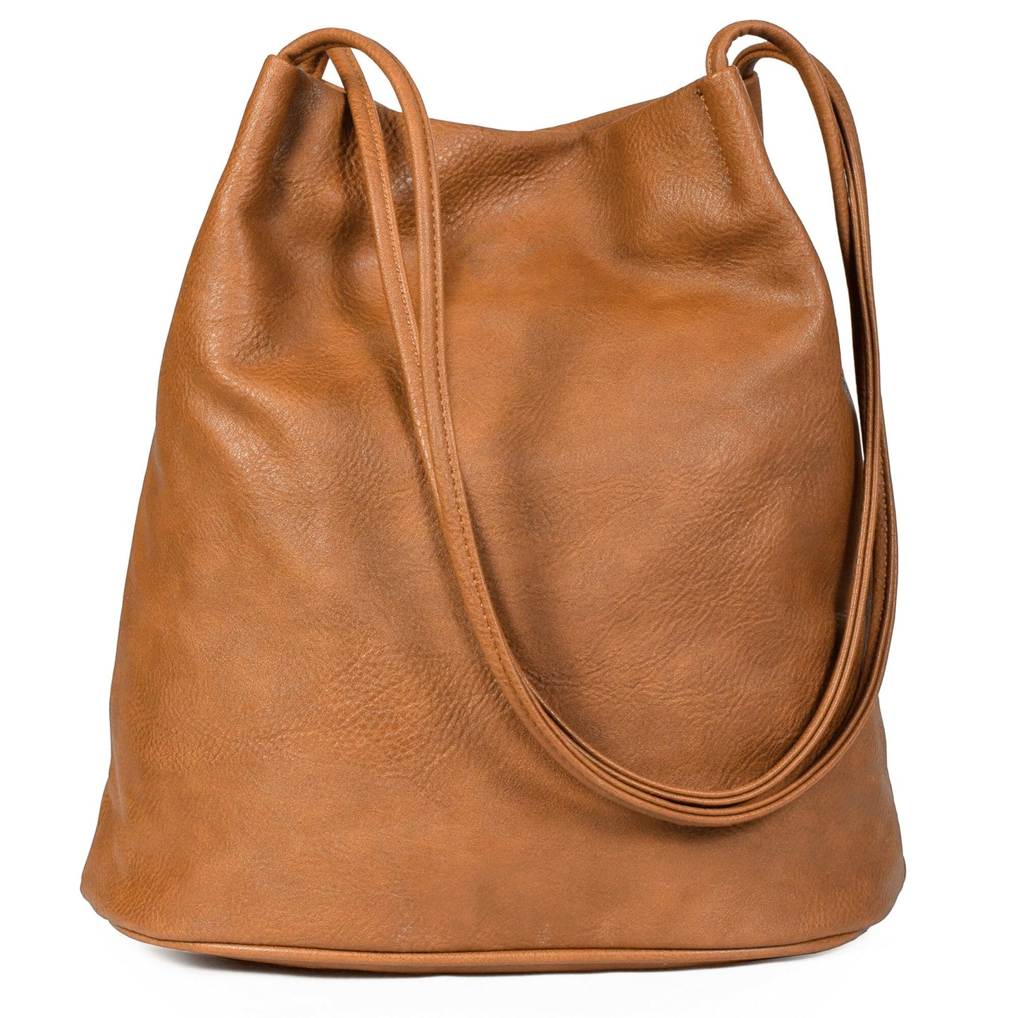 Mabel London Women's Fashion Designer Medium Size Plain Soft Vegan Leather Hobo Bucket Tote Shoulder Bag - Delilah (Medium Tan)