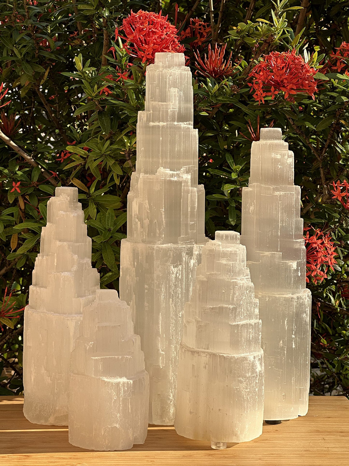 GAF TREASURES Selenite Skyscraper Tower Light – Natural White Healing Crystal, Choose Size 6", 8", 10", 12", 16" (15-17")