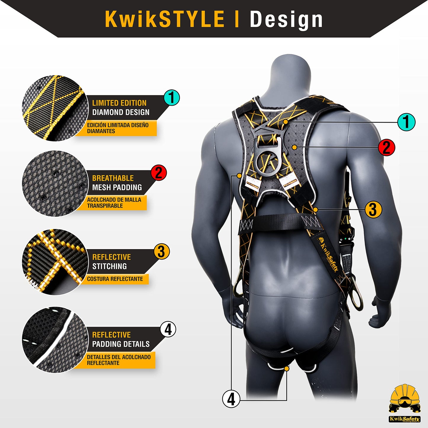 KwikSafety - Charlotte, NC - THUNDER DiamondBACK Safety Harness [5 QUICK CONNECT BUCKLES + 3 D-RINGS] ANSI OSHA Premium Fall Protection Black Full Body Fall Arrest Construction Roofing Gear