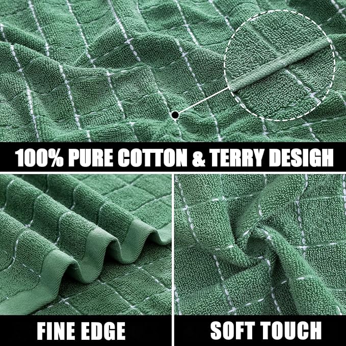 Mordimy 100% Cotton Terry Cloth Dish Cloths, Soft and Absorbent Checkered Dish