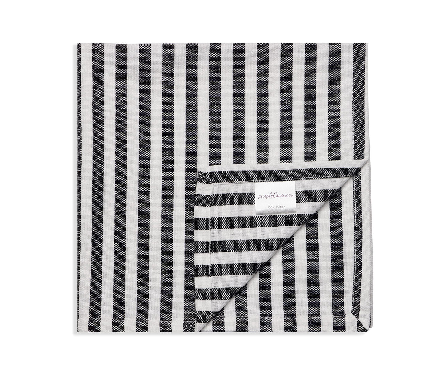 PurpleEssences Plain Striped Cloth Napkins - Set of 12-100% Cotton - 18 x 18 Inch - Fall Thanksgiving Halloween - Perfect Everyday Use Dinner Napkin - Black and White