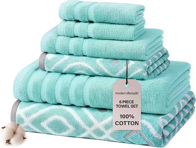 Modern Threads Oxford 6-Piece 100% Cotton Towel Set – Yarn Dyed Jacquard &